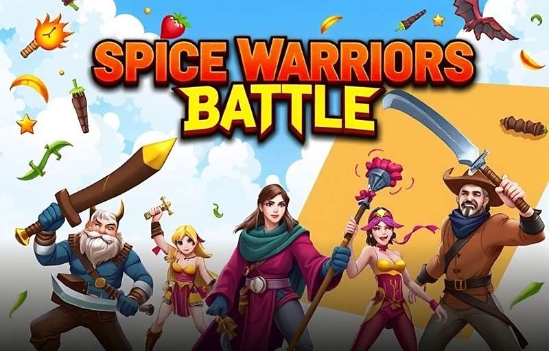 Spice Warriors Battle Cover Art Spice Warriors Battle game cover featuring various warriors with spice-based weapons